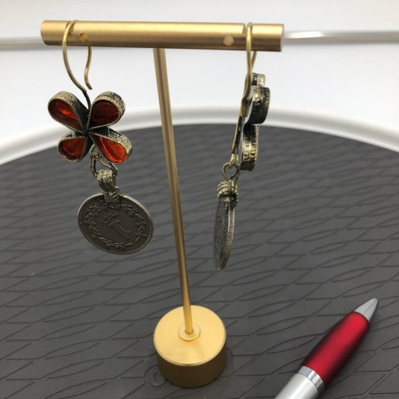 Handmade Afghani Vintage coin Earrings with glass stone, Afghan Coins jewelry - Picture 2 of 6